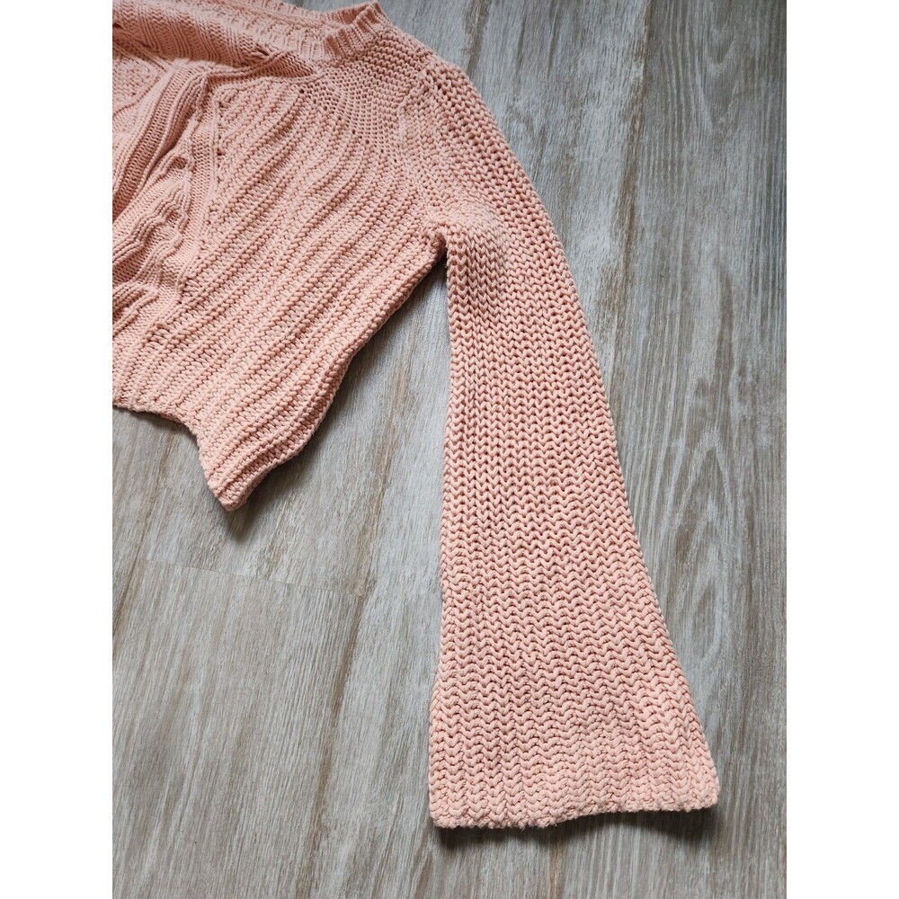 Aerie Chunky Knit Pink Sweater Crop Wide Sleeve Scalloped Hem Oversized Sz S EUC - Picture 5 of 8